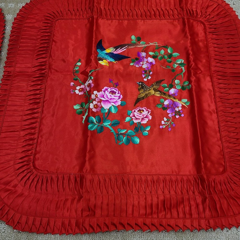 Vintage Red Silk Oriental Pillow Shams